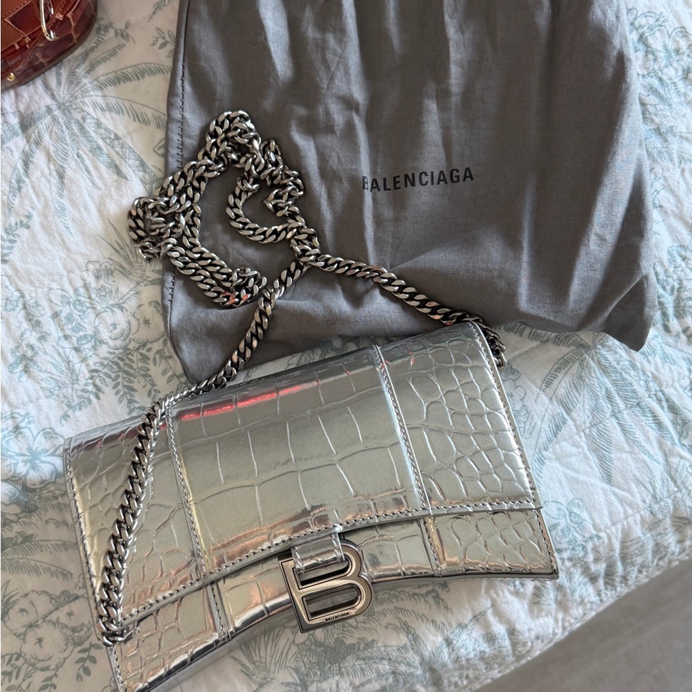 Balenciaga Silver Croc-Embossed Clutch